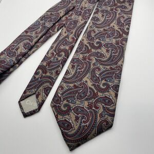Christian Dior Silk Paisley Tie Tan Red Blue Men's Luxury Neckwear